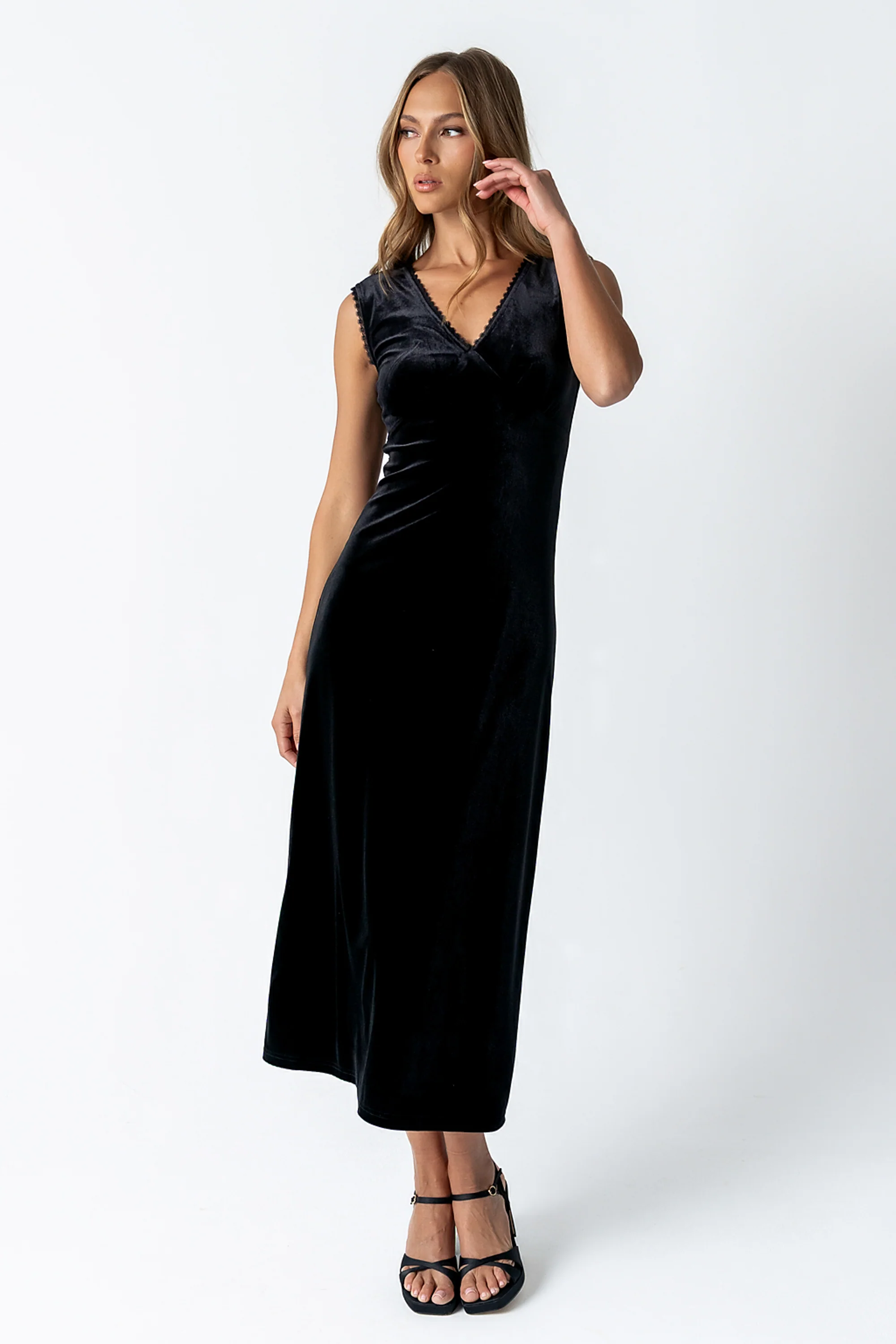 Kalani Velvet Maxi Dress in Black