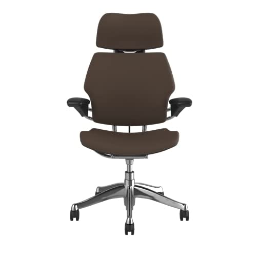 Humanscale Freedom Office Chair with Headrest - Ergonomic Work Chair with Standard Height Adjustable Duron Arms - Wheels for Carpet - Polished Aluminum Frame with Black Lotus Fabric