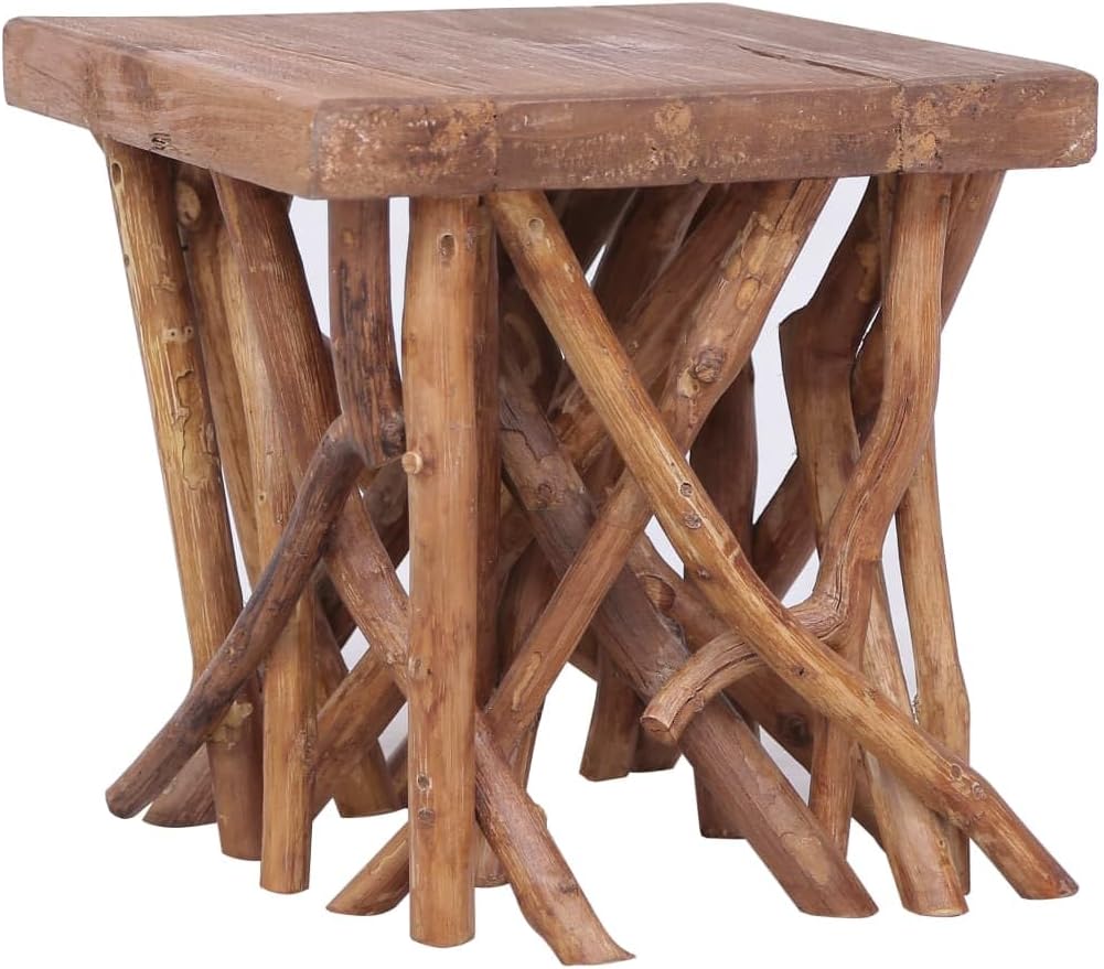 vidaXL Solid Wood Coffee Table - Rustic Style Square Table with Log Legs, Durable Reclaimed Wood and Teak Material, Brown - Perfect for Living Room Furniture