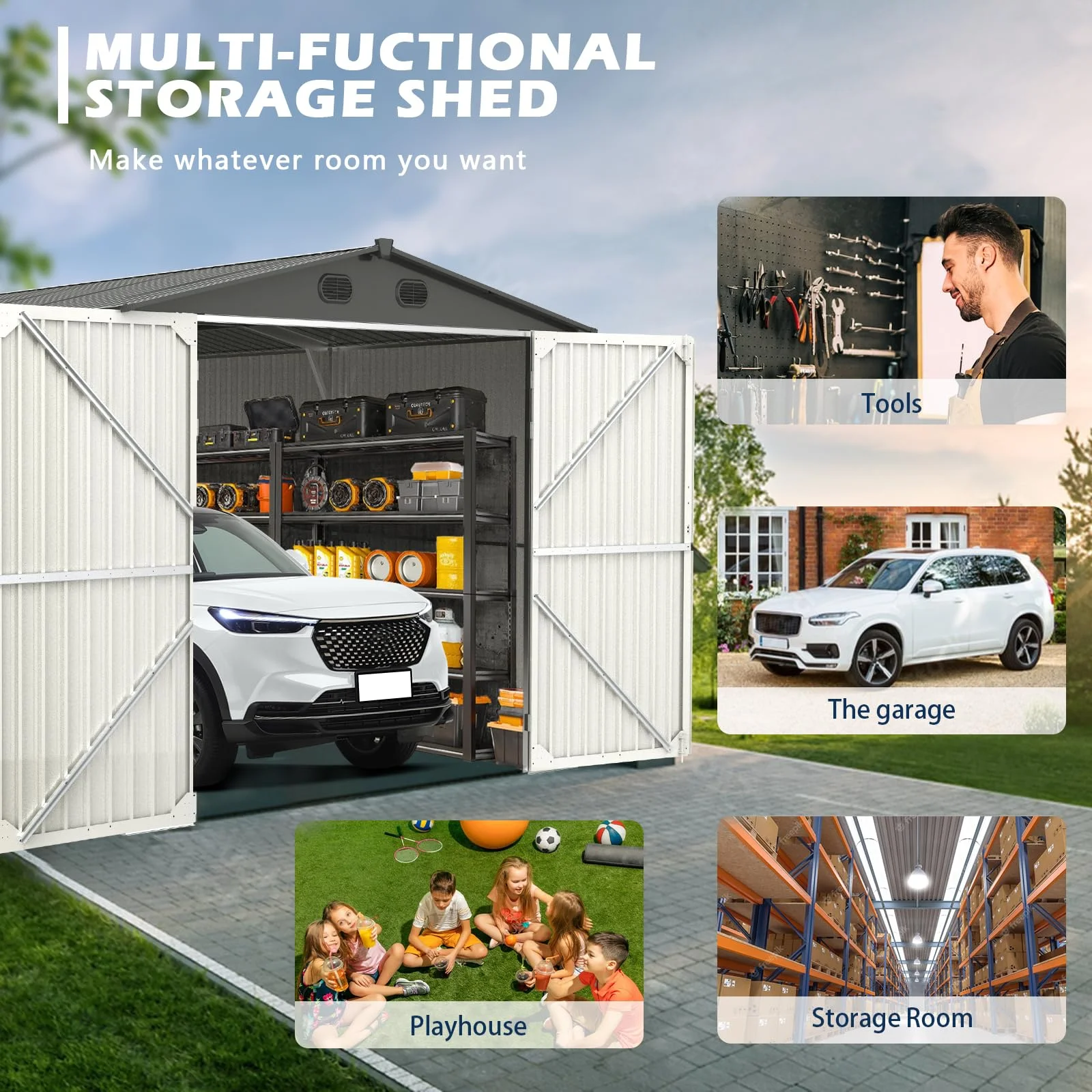 Chery Industrial Car Garage 20x13 ft, Metal Garden Shed Backyard Utility Tool House Building with 2 Doors and 4 Vents for Car