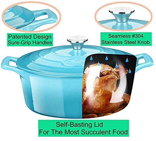 La Cuisine 6270 Enameled Cast Iron Covered Oval Dutch Oven Casserole Pot, 6.75 QT (6.5 Liter) / 13x9.8x6.3” (33x25x16 CM). Internal Cream White Enamel, Exterior 2 - tone Blue Enamel Coating Finish