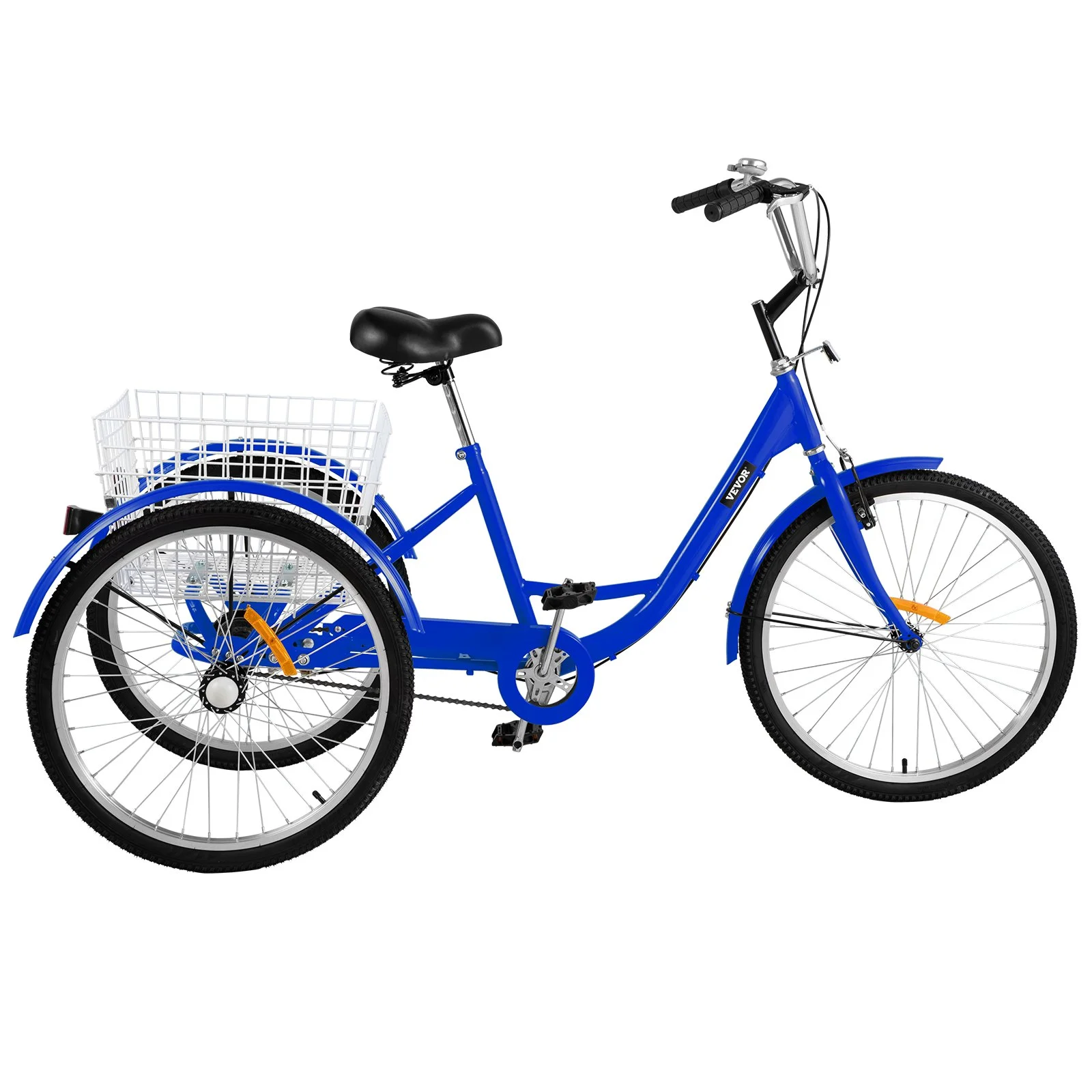 Vevor  24 in. 1-Speed 3 Wheel Blue Exercise Adult Tricycle with Large Basket