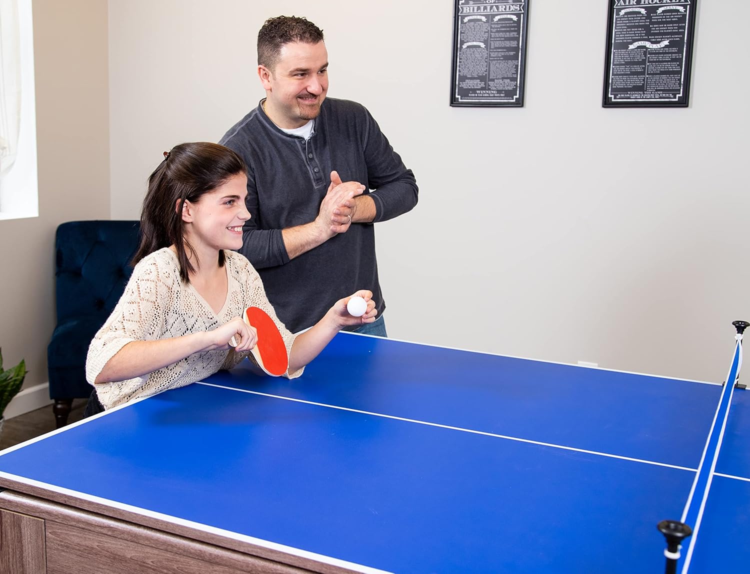 Hathaway Driftwood 7-ft Air Hockey Table Tennis Combination with Dining Top, Two Storage Benches, Free Accessories