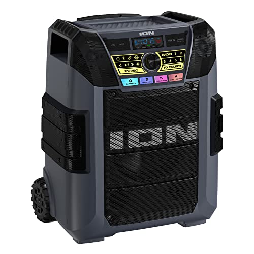 ION Block Rocker - Portable Bluetooth Outdoor Party Speaker with Karaoke Microphone, Battery, 4 Speakers, Radio, USB Port, App, Water-Resistant, 120W