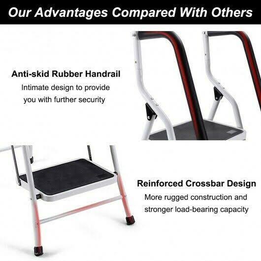 2-in-1 Non-Slip 4 Step Folding Stool Ladder with Handrails