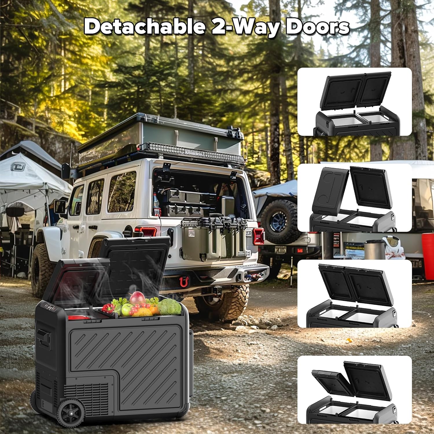 12 Volt Car Refrigerator, 48 Quart (45L) Dual Zone Electric Cooler -8°F-68°F, Compressor Portable Freezer with 12/24V DC 100/240V AC for Vehicles, Camping, Travel and Home Use