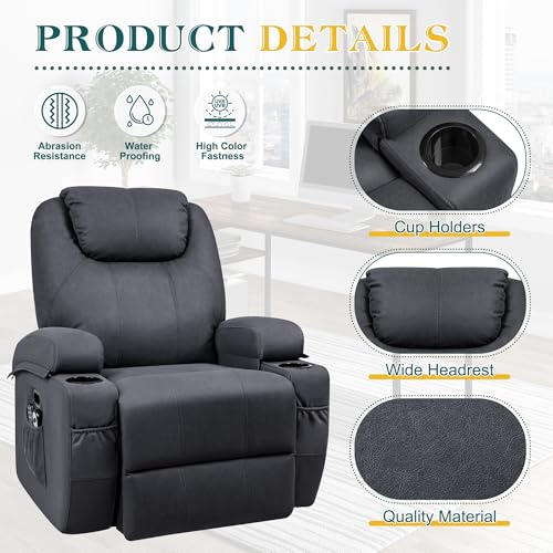 Flamaker Power Lift Recliner Chair PU Leather with Massage for Elderly Ergonomic Lounge Chair Classic Single Sofa with 2 Cup Holders Side Pockets Home Theater Seat (Leather, Light Black)
