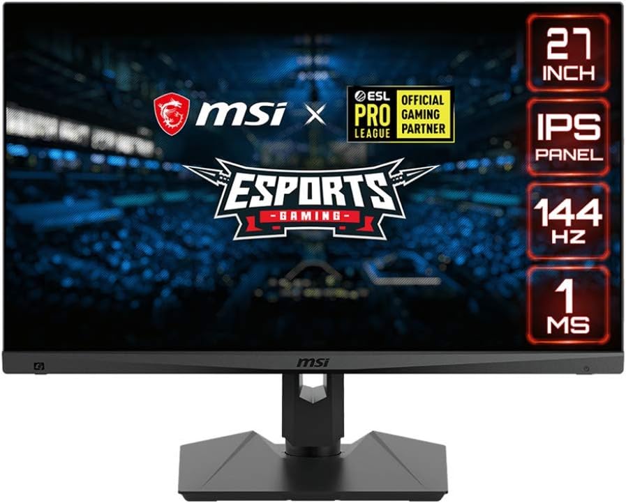 MSI Full HD Gaming RGB Non-Glare Super Narrow Bezel 1ms 1920 x 1080 144Hz Refresh Rate Adjustable Height Arm FreeSync 27” IPS Gaming Monitor (Optix MAG274R), black