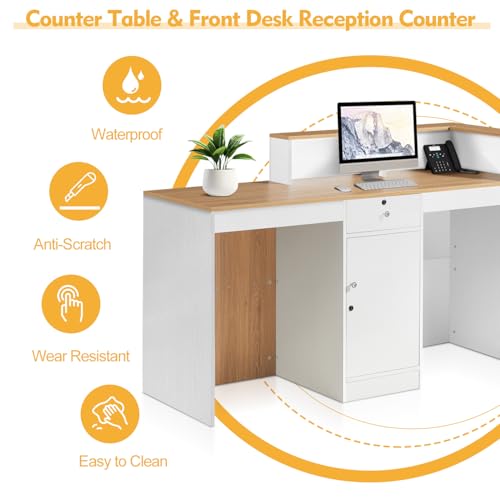 Reception Desk with Counter,Front Desk checkout counter with Lockable Drawer & Door Cabinet,Front Counter Desk Reception Retail Counter Table for Salon Lobby Shop Reception Room Checkout Office（100cm）