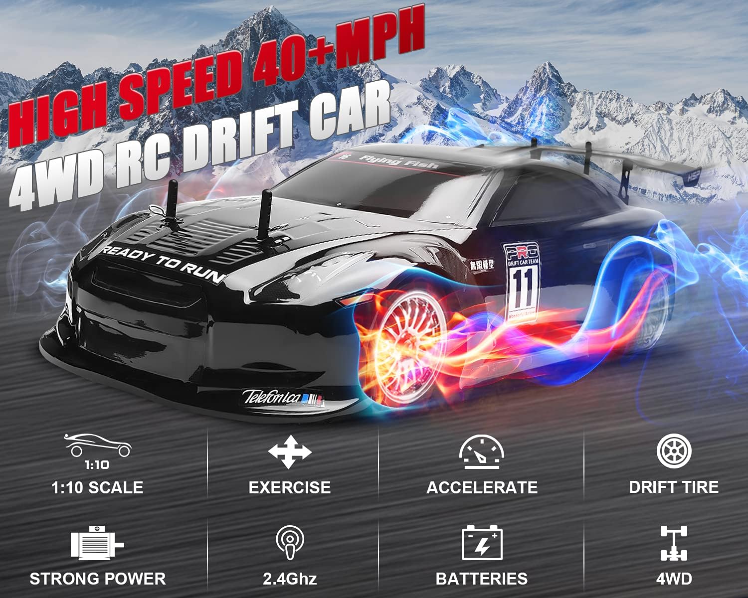 Rraycom HSP Racing Rc Car 4wd 1:10 Electric Power On Road High Speed Drift Car 94123 Flying Fish (Black)