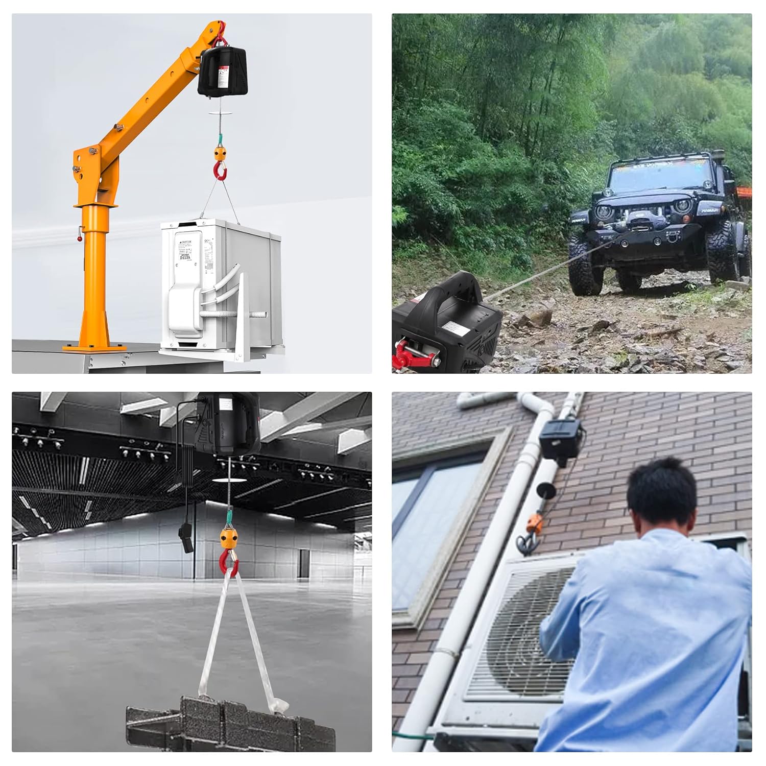 Portable 3-in-1 Electric Hoist Winch 1100 LBS, 110V 1500W Electric Winch 25ft Towing Distance with Wire&Wireless Remote Control Powerful Electric Hoist