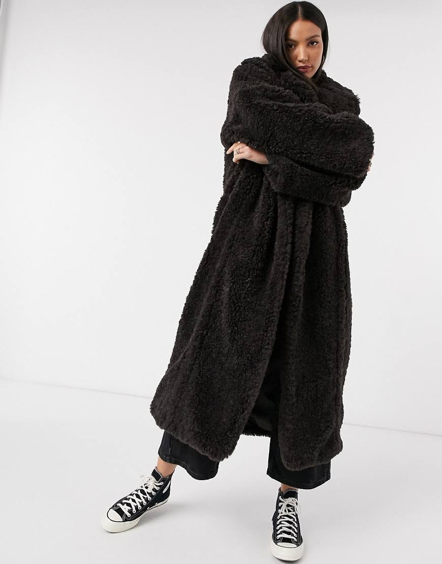 ASOS Design Tall Faux Fur Hero Longline Maxi Coat in Brown-Black