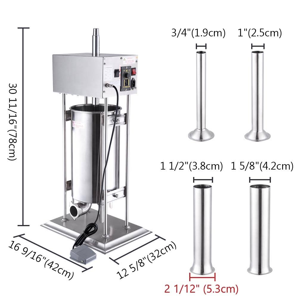 Yescom 15L Electric sausage Stuffer Vertical Stainless Steel Meat Filler w/4 Stuffing Tubes Commercial Restaurant