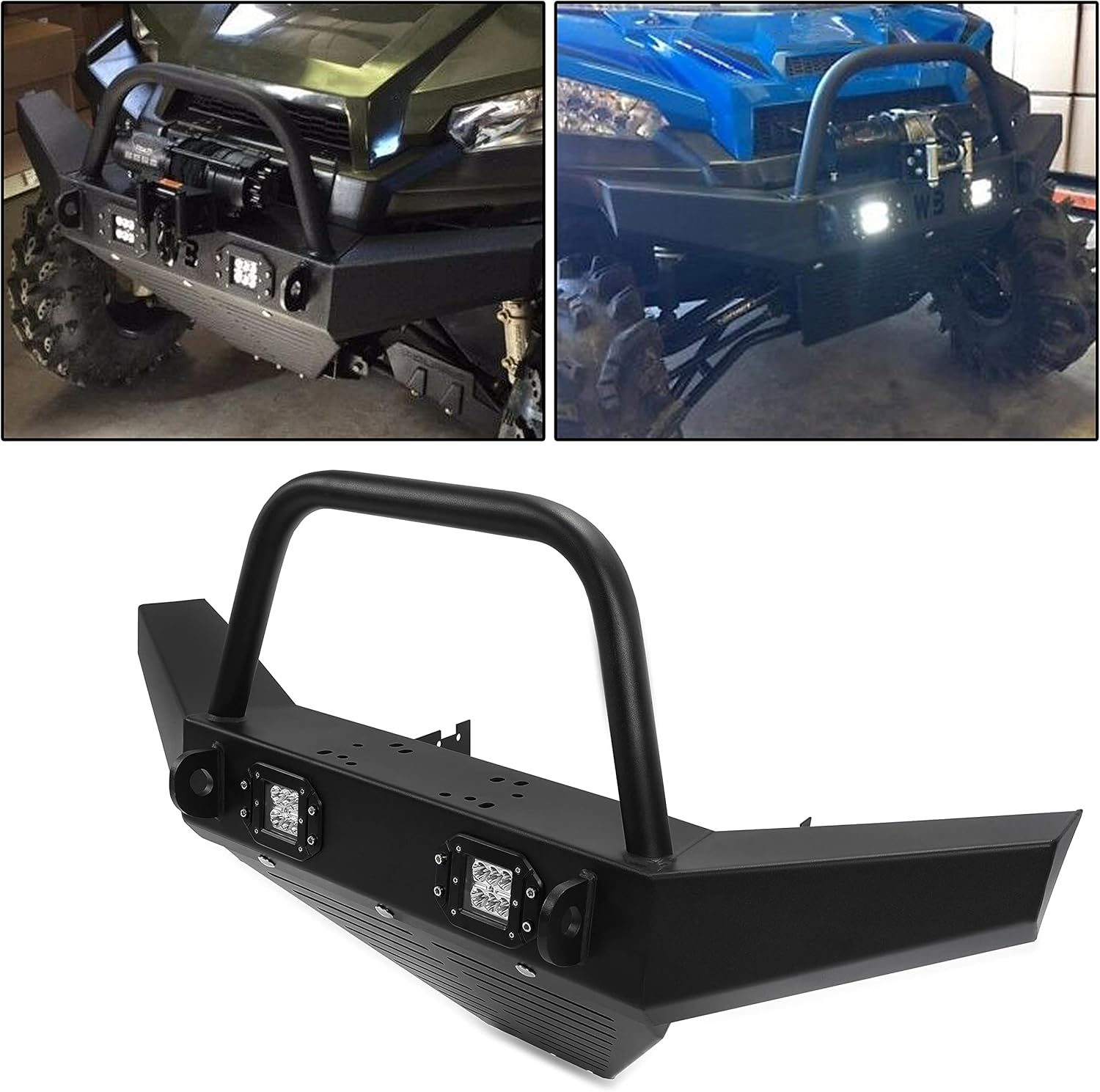 KUAFU Front Bumper Winch Bumper w/LED Lights Compatible with 2010-2021 Polaris Ranger 400 500 800 Mid Size Ranger 570 Full Size/Mid Size