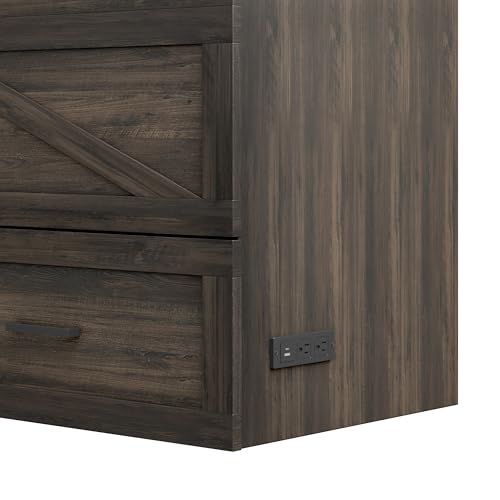 Bellemave Queen Murphy Bed, Cabinet Bed with Charging Station and Storage, Farmhouse Murphy Cabinet with Foldable Panel, Noisy Free, for Guest Bedroom, Living Room, Office, Rustic Gray