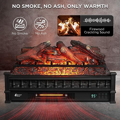 TURBRO Eternal Flame 26-Inch Infrared Quartz Electric Fireplace Log Heater, Realistic Lemonwood Logs