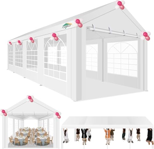 COBIZI 20x40 Party Tent Heavy Duty, Galvanized Wedding Tent, Event Shelter for Parties, Outdoor with Removable Sidewall & Built-in Sandbag, Carpas para Fiestas, Large Canopy, Waterproof, White