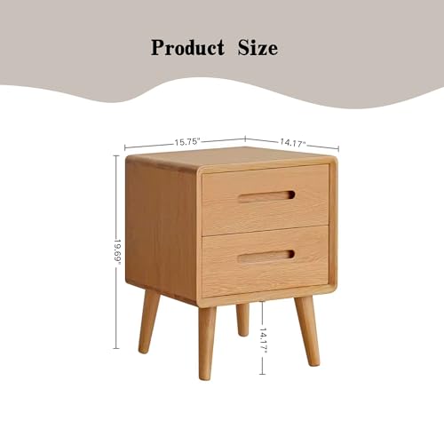 Solid Wood Night Stand, Original Wooden Colour Mid Century Modern Nightstand, Small Nightstand with Two Drawers, Bedside Tables for Living Room&Bedroom (1)