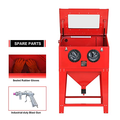Top Abrasive Blast Cabinet 90 Gallon with Glass Viewing Windows for Rust Grime Paint Removing/Various Media Compatible Pressure Floor Sandblaster Cabinet