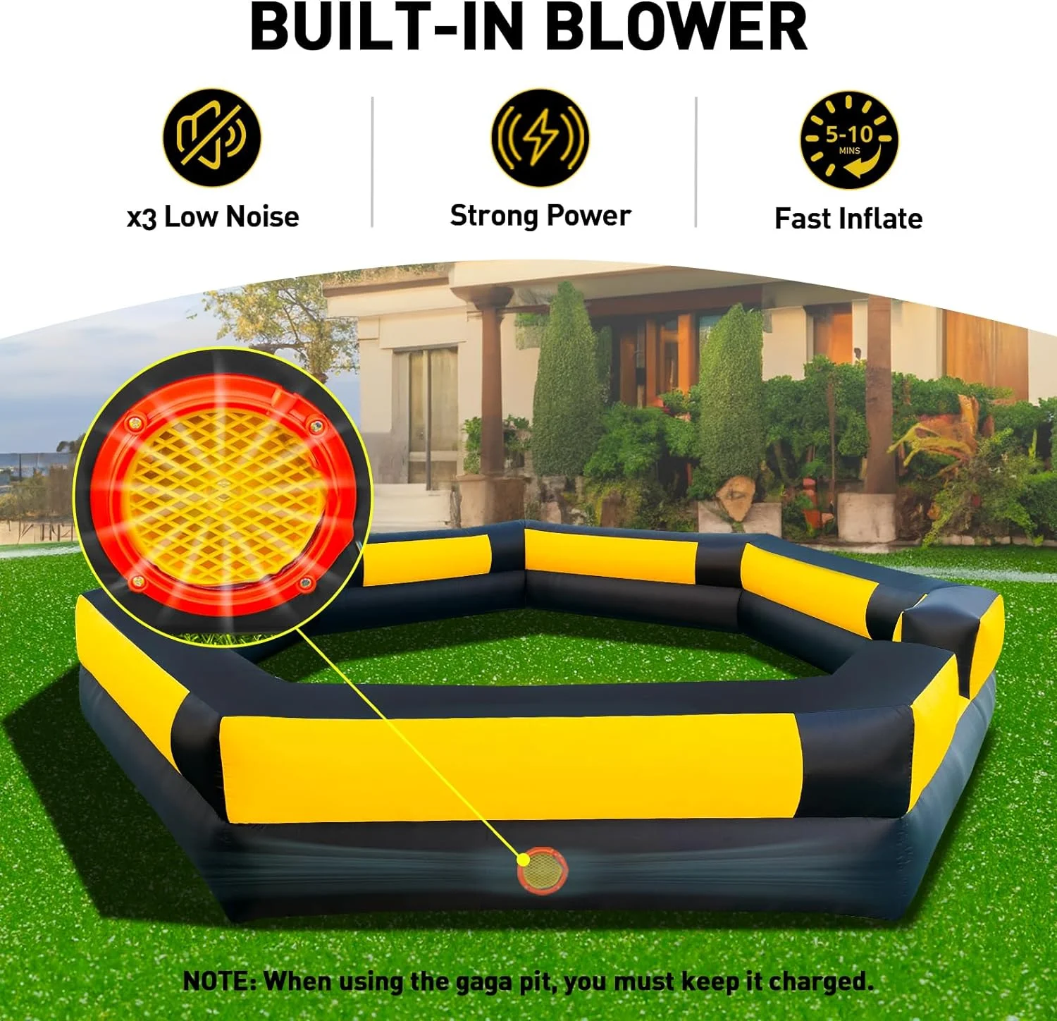 WARSUN 15FT Gaga Ball Pit Inflatable with Powerful Blower Portable Gagaball Court for Indoor Outdoor