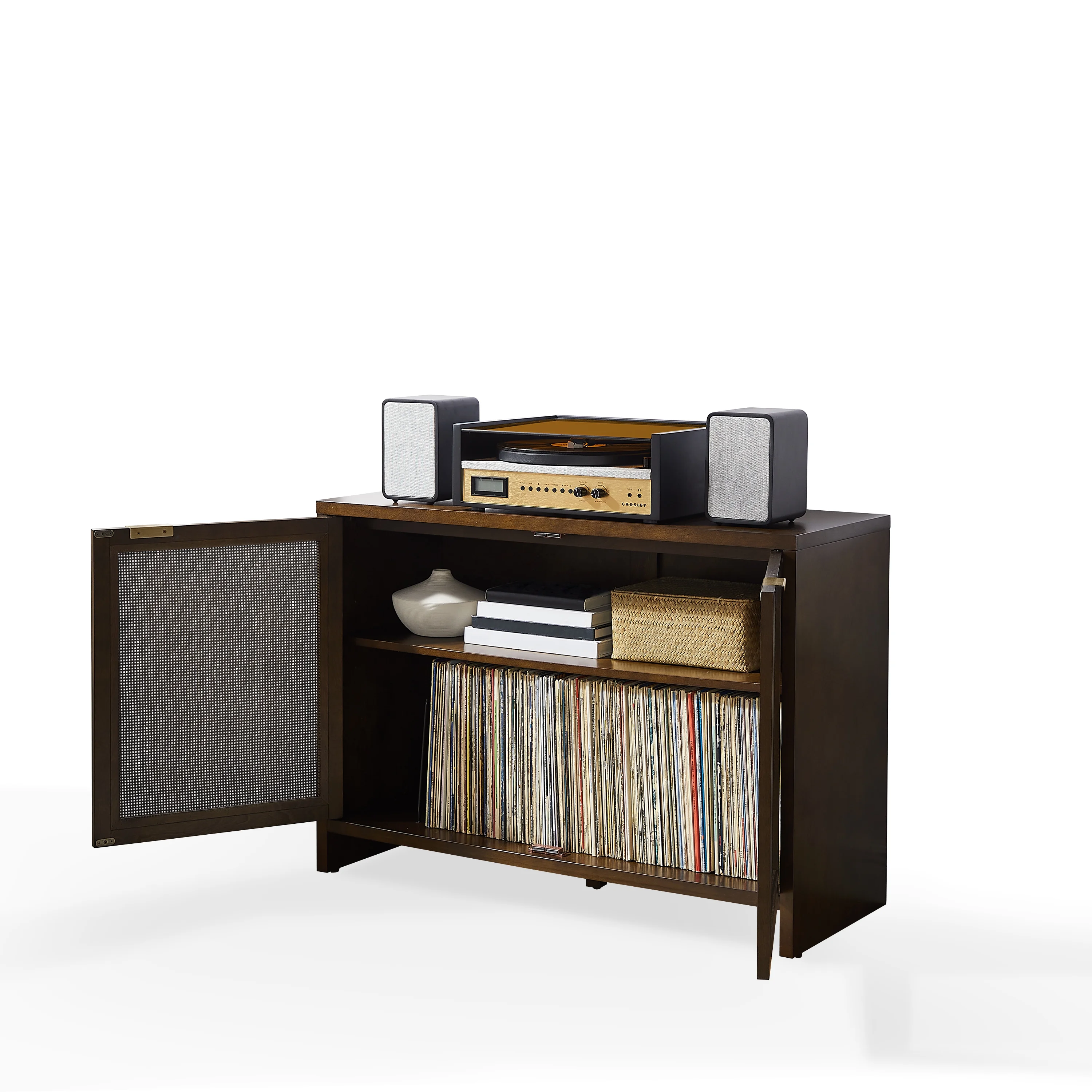Crosley Furniture Kenji Media Console, Record Player Stand with Vinyl Storage, Modern Home Organizer