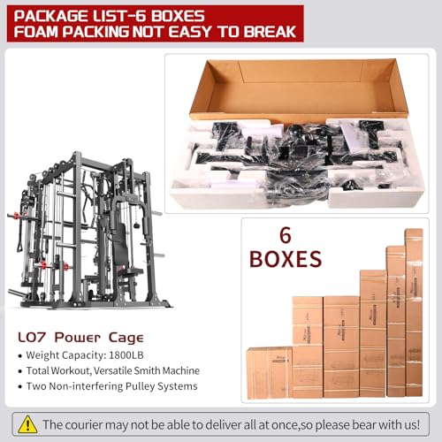 L05/07 Smith Machine，Multi-Function Squat Rack Power Cage with Cable Crossover System,with Weight Bench, Olympic Barbell Weight Set, for Home Gym