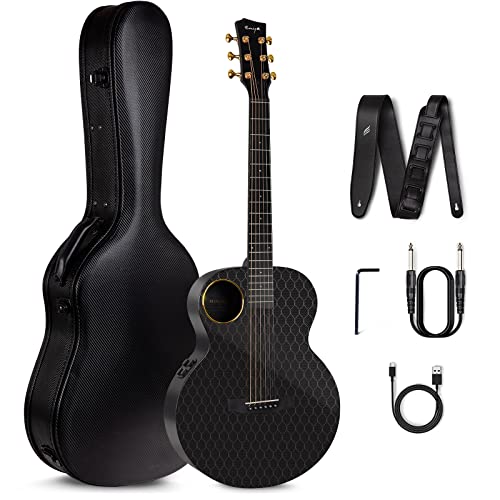 Enya X4 PRO Carbon Fiber Acoustic Electric Guitar, 41-Inch Full Size Cutaway Design, AcousticPlus Pickup System with Built-in Effects & Tuner, Includes Deluxe Hard Case, Leather Strap, Cable