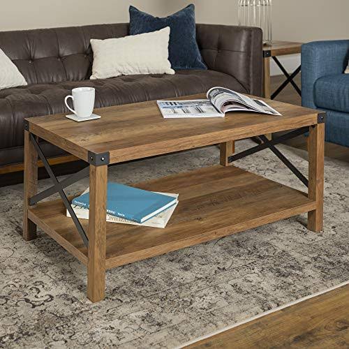 Walker Edison 64x22 Farmhouse Metal Bookcase Rustic Oak