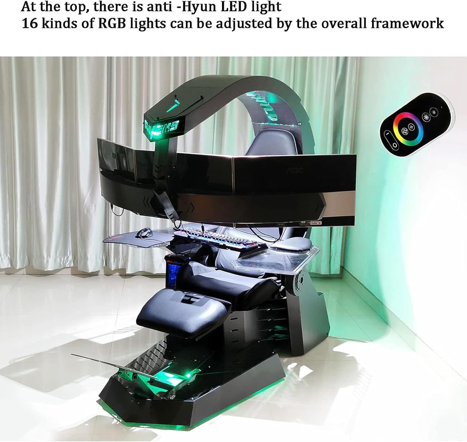 Zero-Gravity Gaming Chair, Leather Back & Metal Shell Computer Cockpit, Integrated Ergonomic Boss Office Chair, Support Hanging 5 Screens