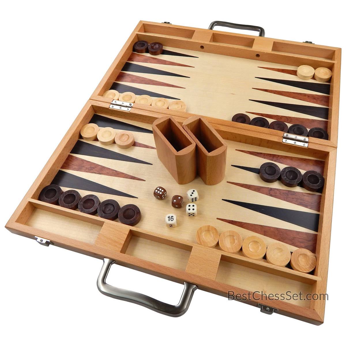 Duboce Inlaid Walnut, Beech, Sapele, and Bass Wood Backgammon Board Game - 17 inch Set (Large)