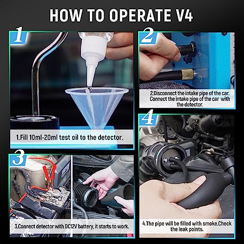 Automotive EVAP Smoke Machine Leak Detector V4, Vacuum Leakage Tester with Digital Pressure Gauge & Air Flowmeter, Fuel Pipe Diagnostic Tester for All 12V Cars, Motorcycles, Trucks, Boats, ATVs