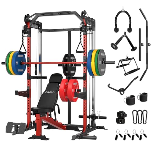 Mikolo Power Cage, 2000LB Power Rack with Independent Dual Pulley System, Multi-Function Home Gym Workout Machine for Cable Crossover