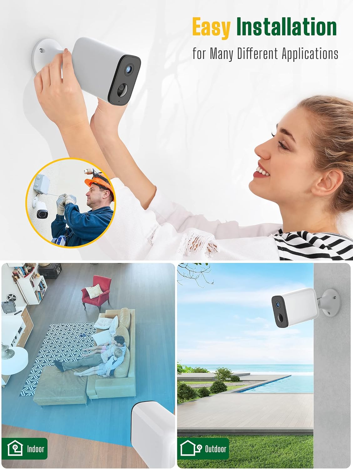 Security Camera Wireless, Battery Powered WiFi Camera Outdoor/Indoor for Home Security, 1080P Camera with Night Vision, PIR Motion Detection, 2-Way Audio, Light Weight, Small Volume, Easy to Install