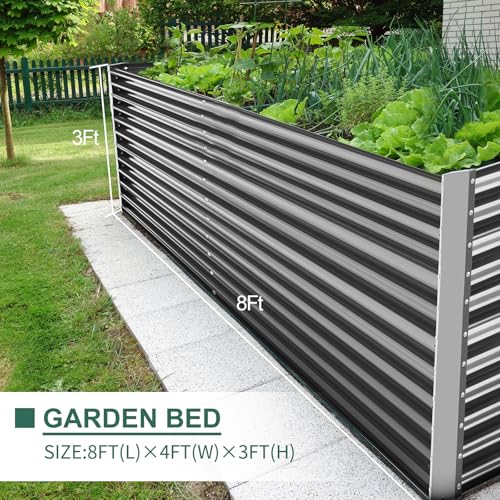 Land Guard 8x4x3ft Rectangular Galvanized Raised Garden Beds, 36" Tall Large-Capacity Metal Planter Box Outdoor, Durable Deep Raised Garden Bed, Raised Beds for Gardening Vegetables, Classic Silver