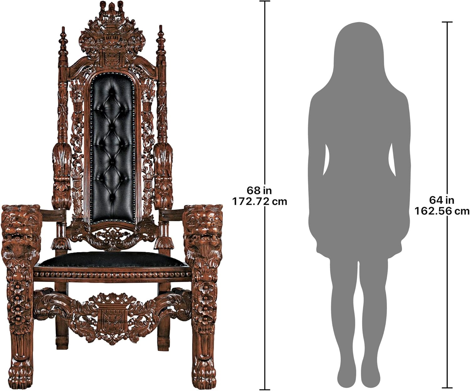 Design Toscano The The Lord Raffles Leather Lion Throne Chair, walnut