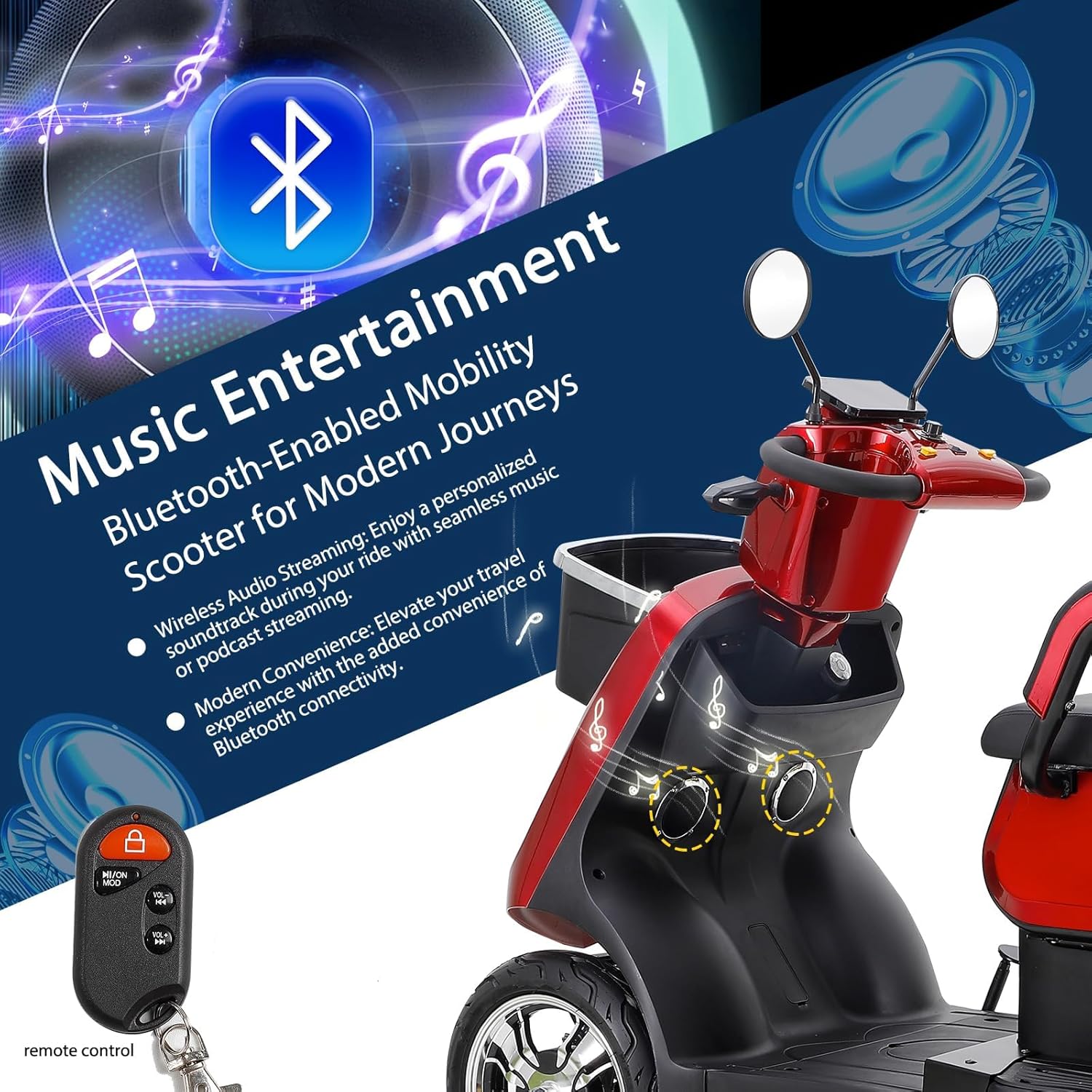 Two Seater Mobility Scooters for Seniors & Adults 500lbs Capacity - Heavy Duty Electric Powered Mobility Device - Double Seat Mobility Scooter for Travel, Elderly w/Remote Key- Red