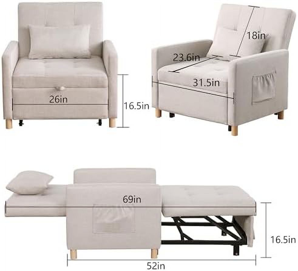 RUNFAYBIU Sleeper Sofa Chair Bed  3-in-1 Single Convertible Chair Multi-Functional Sleeper Chair with Soft Fabric for Living Room  Dorm  Apartment  Bedroom or Office (Grey)