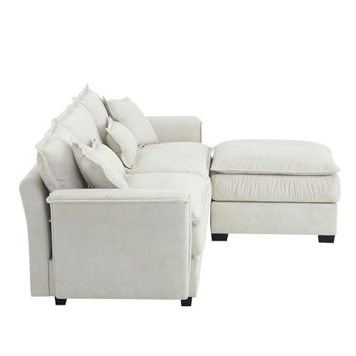 P PURLOVE Convertible Sectional Sofa Couch with Double Cushions, L Shape Couch with Ottoman, Bentwood Armrests for Living Room, Apartment, Office (Dark Grey)