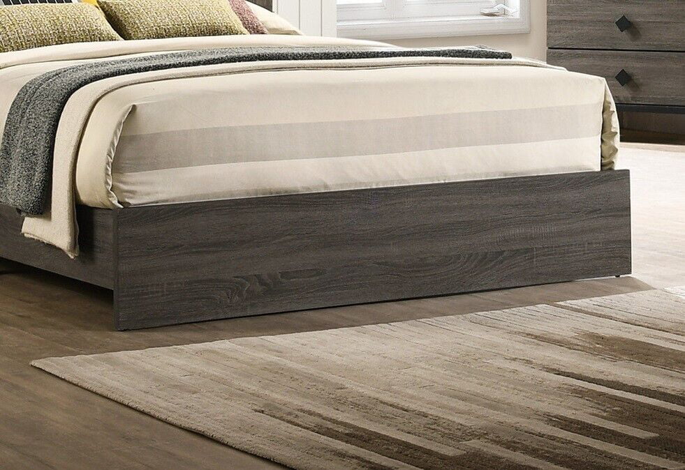 Queen Size Bed And 2x Nightstands Gray Finish Transitional Style Wooden Bedroom Tufted Headboard Bedframe 3pc Furniture Set
