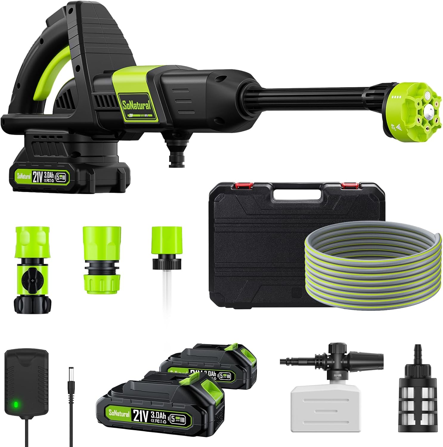 Cordless Pressure Washer, 1070PSI Portable Power Washer with 2 x 4.0Ah Battery, 6-in-1 Nozzle, 3 Speed Adjustment LCD Touch Screen, Handheld High-Pressure Electric Washer for Car/Fence/Floor/Patio