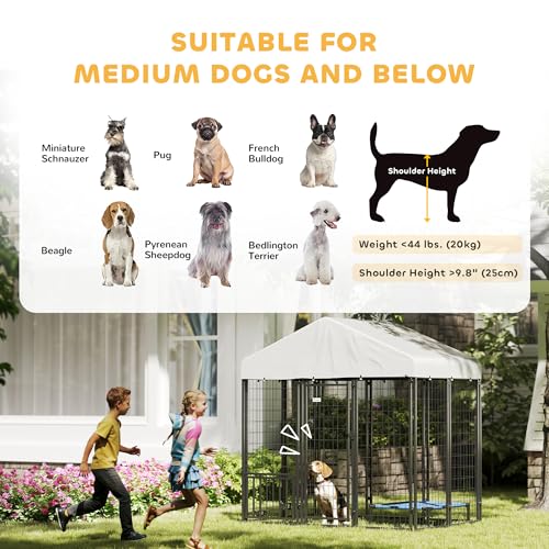 PawHut 4.6' x 4.6' x 5' Dog Kennel Outside, Welded Wire Outdoor Dog Kennel Run with Waterproof & UV Resistant Cover, for S&M Breeds, Chickens, Ducks, Black