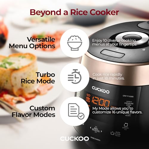 CUCKOO HP Pressure Rice Cooker 12 Menu Options: White, GABA, Steam, Porridge, & More, User-Friendly LED Display, Fuzzy Logic Tech