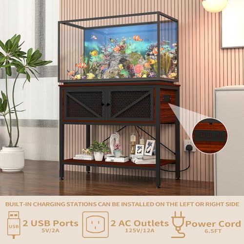 40-50 Gallon Fish Tank Stand, Aquarium Stand with Power Outlets & LED Light, Cabinet for Fish Tank Accessories Storage, Heavy Duty Metal Frame, 760LBS Capacity, White