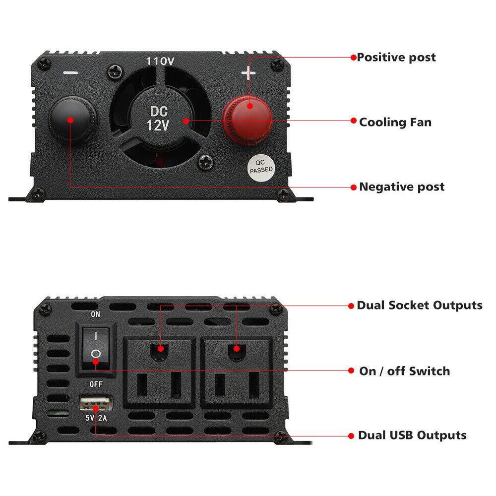 MDHAND 6000W Power Inverter DC 12V to 110V AC 2.4A 1 Smart USB Ports Adapter Car Cigarette Lighter Socket