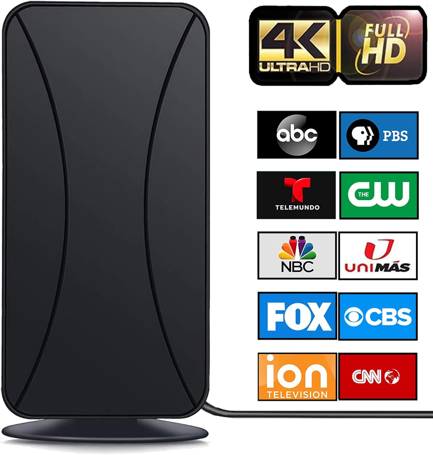 TV Antenna, HDTV Antenna UP 350Miles Range-Indoor/Outdoor Antenna Support 4K 8K 1080P All TV's Global Reception, Digital Antenna with Hi-Power Amplifier Signal Booster -17ft Coax HDTV Cable/AC Adapter