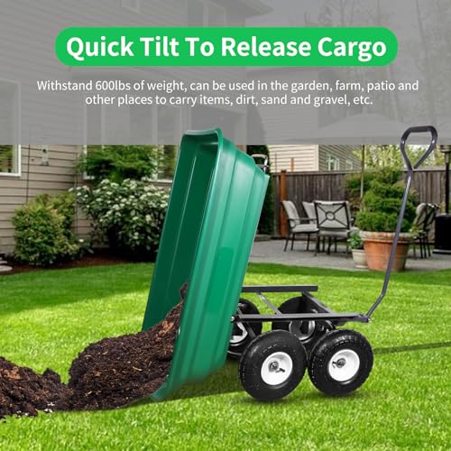AAIN 600 Lbs Poly Garden Dump Cart,Camping Beach Wagon with 180° Rotating Handle and 10" No-Flat Tires,Practical Heavy Duty Yard carts and Wagons,Quick Release Utility Wheel Barrow Trolley,Green AA078