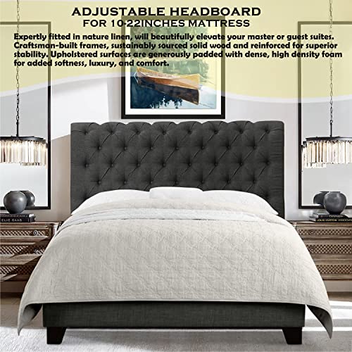 Rosevera Corrine Upholstered Bed Frame with Button Tufting Headboard/Adjustable Headboard/Rolled Head Headboard Bed Frame/Wood Slat Support/Easy Assembly,Twin,Natural