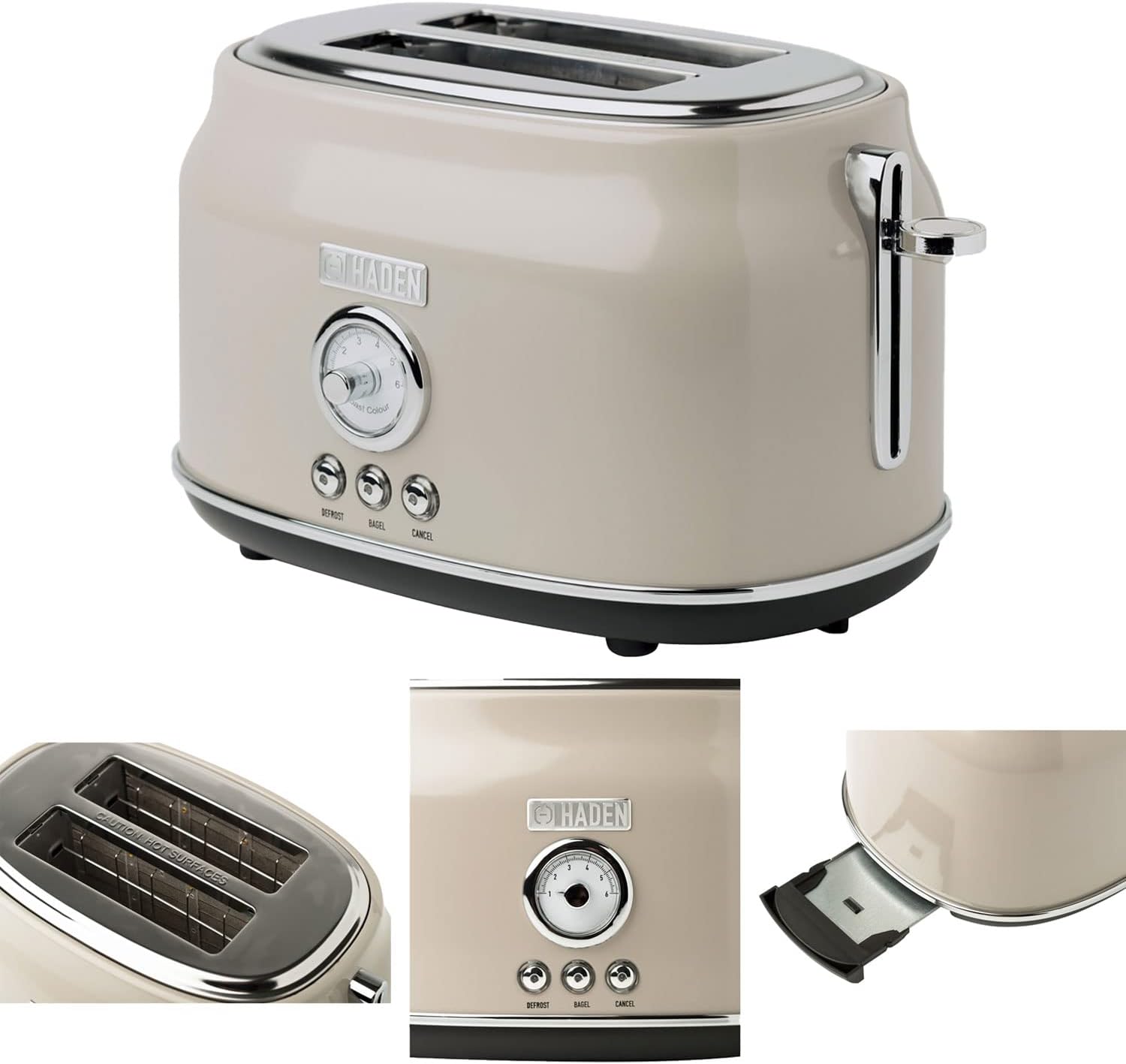 Haden Retro Style Stainless Steel Dorset Toaster, Electric Kettle, 12 Cup Coffee Maker, and 0.7 Cubic Foot Microwave Appliance Set, Putty Beige