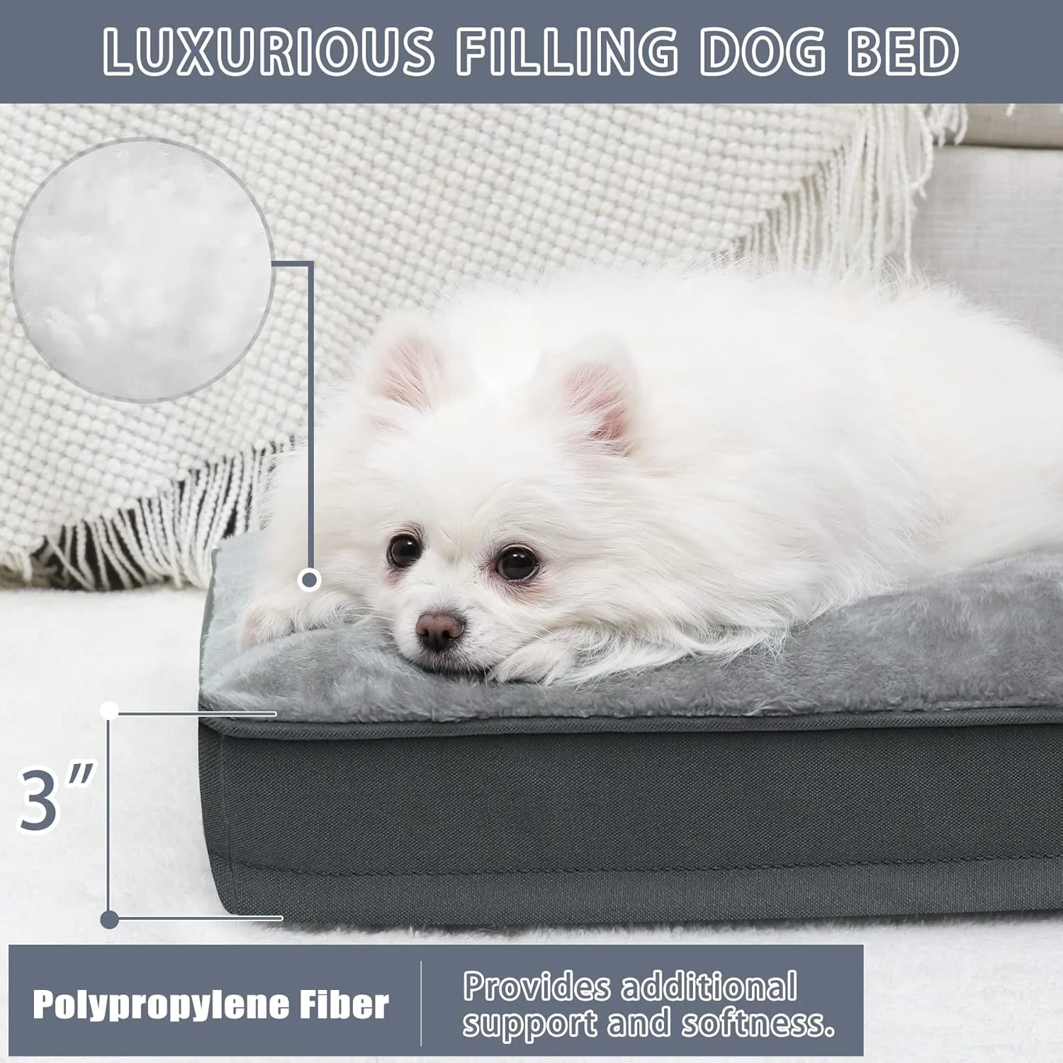 Dog Crate Bed Waterproof Deluxe Plush Dog Beds with Removable Washable Cover Anti-Slip Bottom Pet Sleeping Mattress for Large, Medium, Jumbo, Small Dogs, 29 x 18 inch, Gray