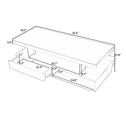 LED Coffee Table with Drawer, Modern High Gloss Coffee Table with 2-tiers Storage, Living Room Table (Black)